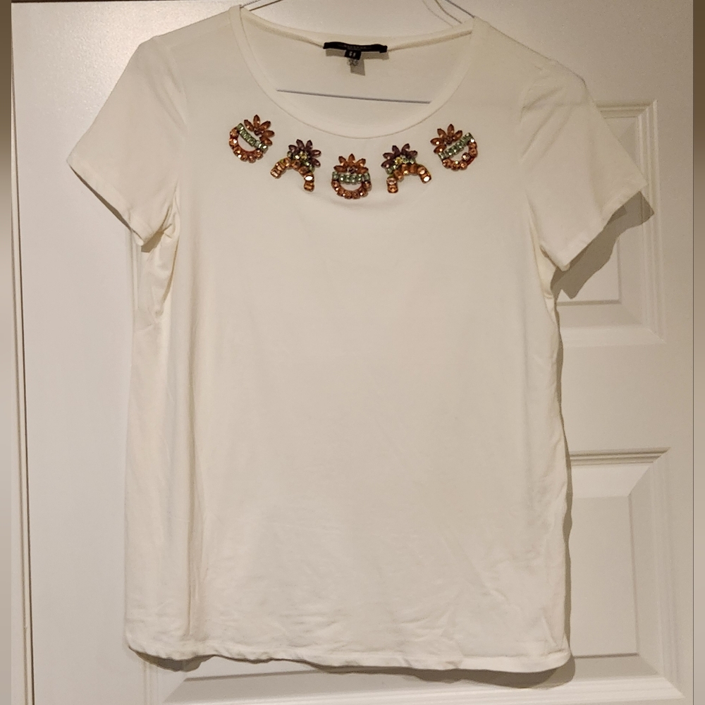 Weekend MaxMara White Embellished Short Sleeve T-Shirt